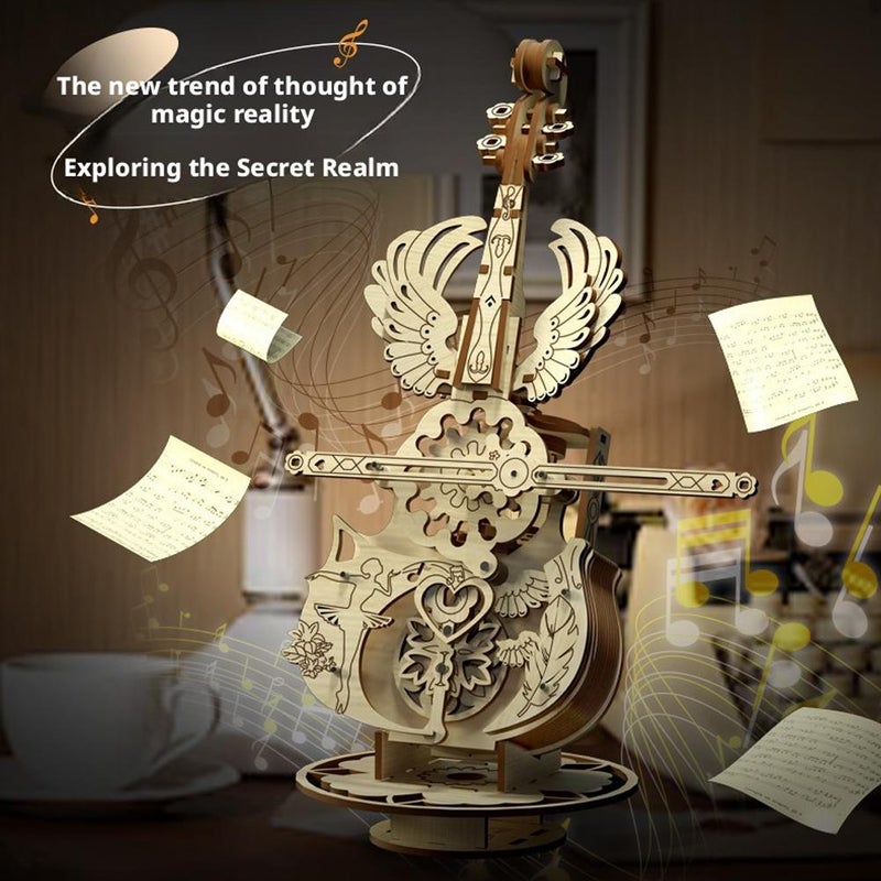 3D Wooden Puzzle for Adults, Cello Model Kit with Base, DIY Model Wooden Music Box Building Kit Desk Gift for Men Women Hobby for Adults - Image 2